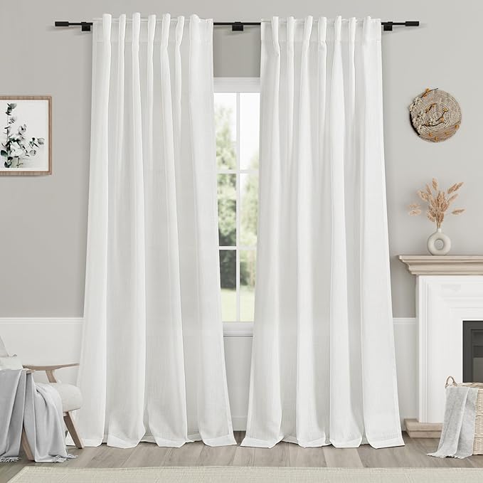 Nanspring White Linen Curtains 91 Inches Long by Nanspring