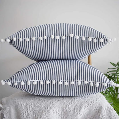 HOPLEE Decorative Pillow Covers 20x20 Farmhouse Stripe Pillows Covers Navy Blue - Image 2