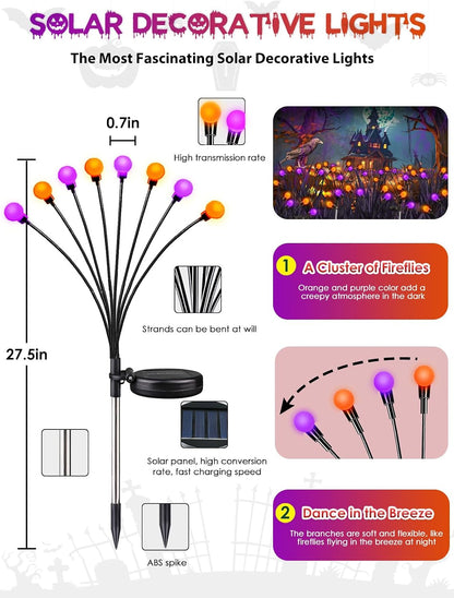 6 Pack Halloween Decorations Outdoor Solar Firefly Lights Orange Purple