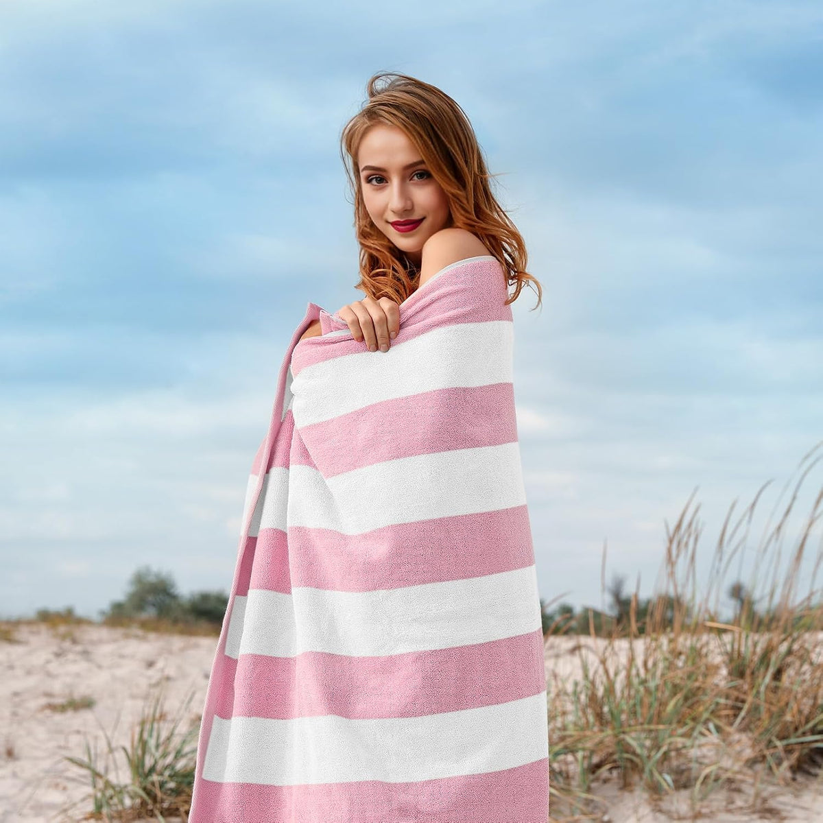 cotton oversized beach towel - 40 x70 inch on a desk or shelf