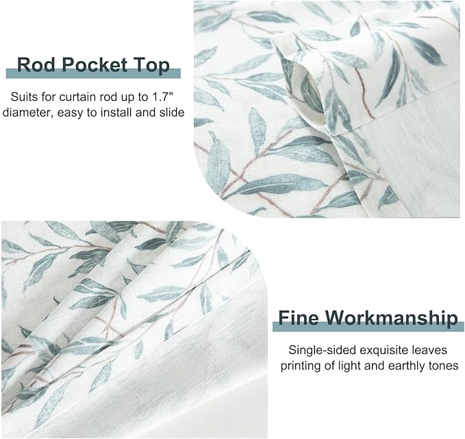 Leeva Faux Linen Leaves Print Valances - Image 4