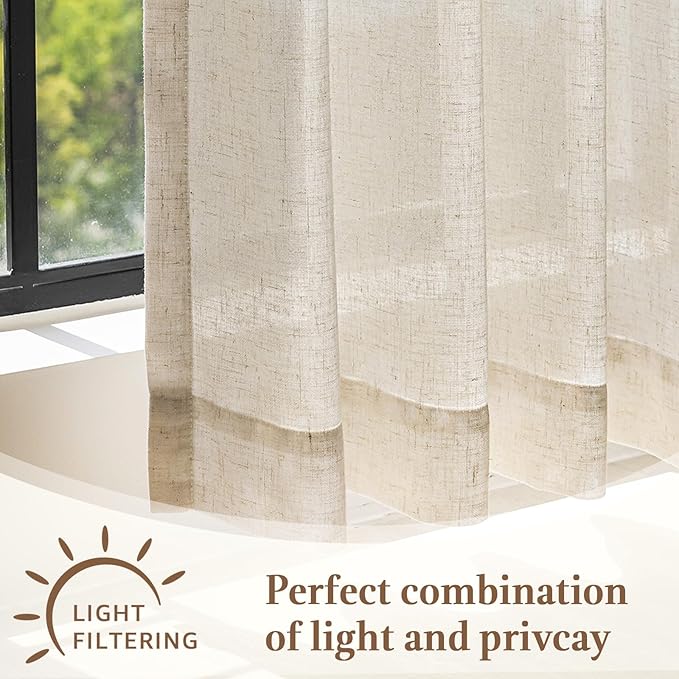 jinchan Linen Pinch Pleated Kitchen Curtains 20 Inch Natural Linen Tier - Image 6