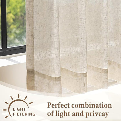 jinchan Linen Pinch Pleated Kitchen Curtains 20 Inch Natural Linen Tier - Image 6