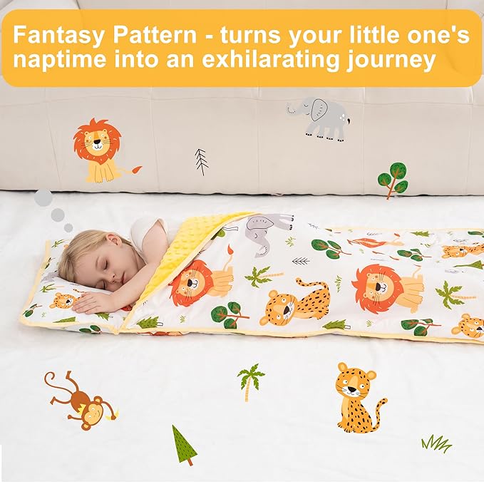 Viviland Toddler Nap Mat with Pillow and Minky Dot Blanket, Rolled Sleeping - Image 4