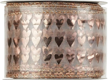 MEEDEE 2.5 Inch Rose Gold Heart Wired Ribbon 25 Yards Pink Sheer Ribbons - Image 9