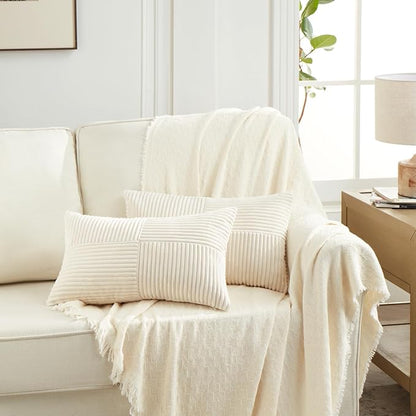 Fancy Homi 2 Packs Cream Lumbar Decorative Throw Pillow Covers 16x32 Inch - Image 6