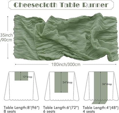 IVAPUPU 4 Pcs Cheesecloth Table Runner - 10ft Sage Green Boho Gauze Cheese - Image 9