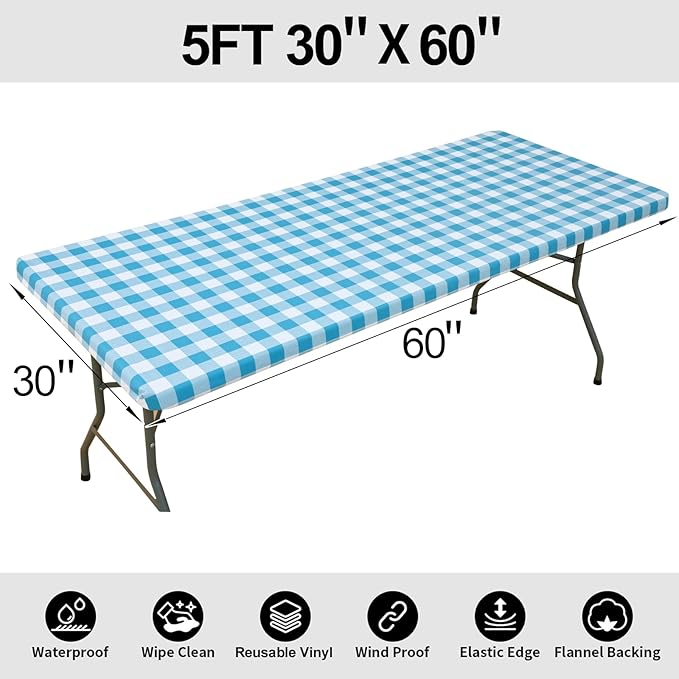 Smiry Rectangle Picnic Table Cloth, Elastic Waterproof Fitted Vinyl Tablecloths - Image 8
