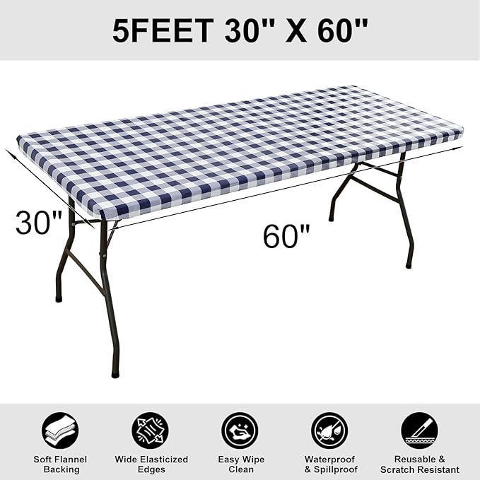 Smiry Rectangle Picnic Table Cloth, Elastic Waterproof Fitted Vinyl Tablecloths - Image 7