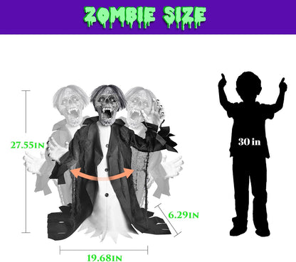 Halloween Animatronic Zombie Groundbreaker Decoration, 2.3 FT Motion & Sound Activated Scary Outdoor Prop with Light-Up Eyes for Yard, Lawn, Patio & Haunted House