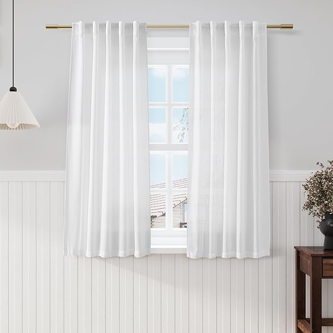 Nanspring White Cafe Curtains 54 Inch Length Set 2 Panel Kitchen Back Tab by Nanspring