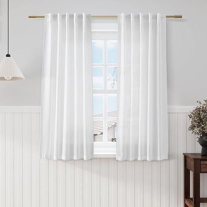 Nanspring White Cafe Curtains 54 Inch Length Set 2 Panel Kitchen Back Tab by Nanspring