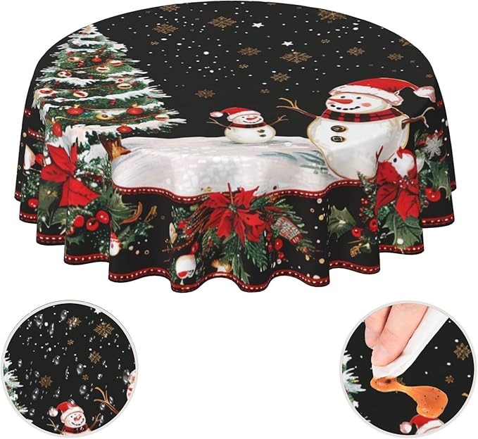 Christmas Snowman Round Tablecloth 60 Inch, Christmas Tree Decorations Round - Image 7