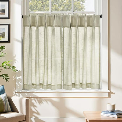 jinchan Linen Pinch Pleated Kitchen Curtains 36 Inch 2 Panels, Natural Linen - Image 3