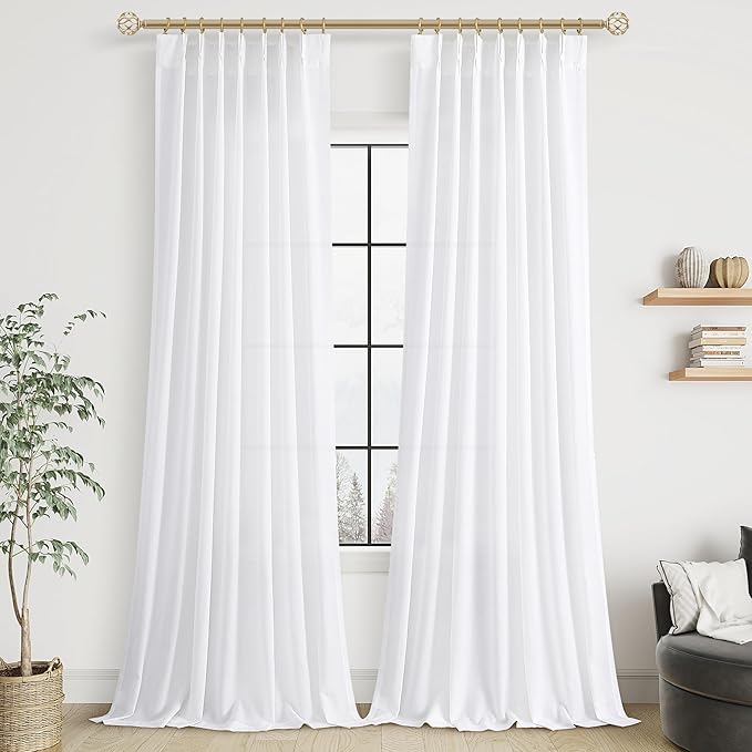White Linen Curtains 102 Inches Long by Aersas