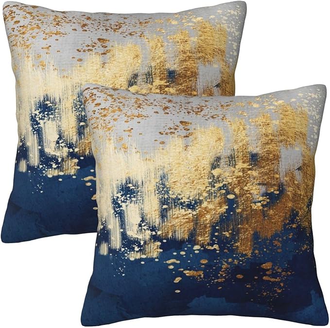 Navy Blue and Gold Pillow Covers 18 x 18 inch Set of 2 Decorative Cushion by Unknown