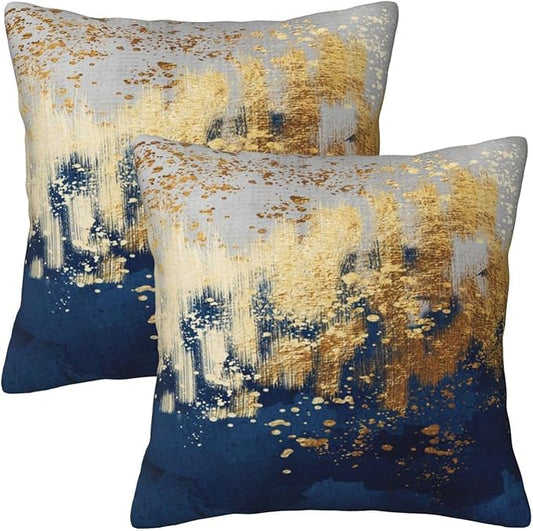 Navy Blue and Gold Pillow Covers 18 x 18 inch Set of 2 Decorative Cushion by Unknown