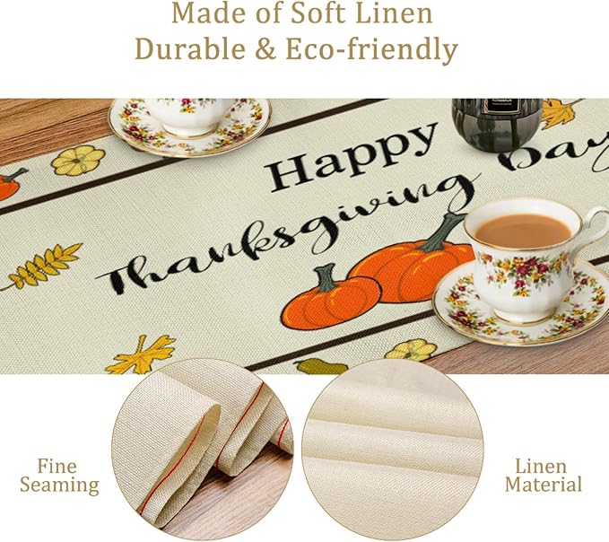Turkey Table Runner, Thanksgiving Table Runner, Fall Leaves Pattern, 13x36 Inch - Image 4