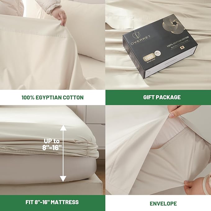 1000 Thread Count Egyptian Cotton Sheets Queen Size Set Sateen Weave Soft - Image 4