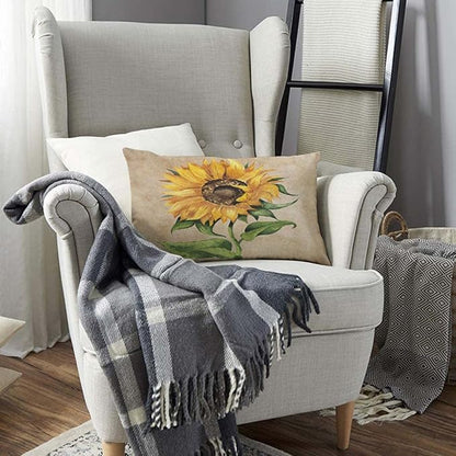 TKS MITLAN Sunflower Decorative Pillow Covers Yellow Flower Green Leaves - Image 3