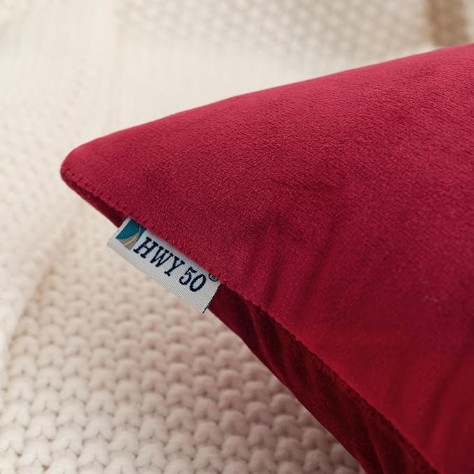 HWY 50 Burgundy Red Velvet Rectangular Throw Pillow Covers 12x20 Inch - Image 4