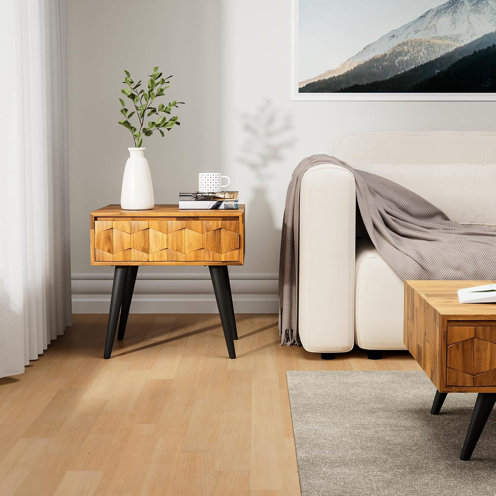 Bme Georgina Solid Wood Mid-Century Modern Side Table with Drawer – Fully Ass...