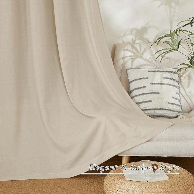 NICETOWN Linen Flax Semi Sheer Curtains 92" Length, Grommet Window Treatments - Image 3