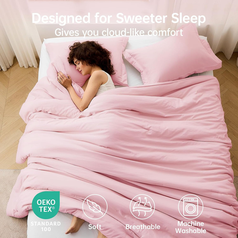 MUXHOMO Queen Comforter Set, 3-Piece All-Season Bedding, Pink