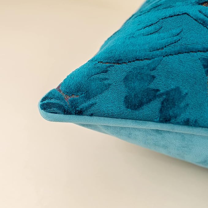 Alerfa 20 x 20 Inch Light Blue Square Maple Leaf Pillow Embroidery Cut Velvet - Image 5