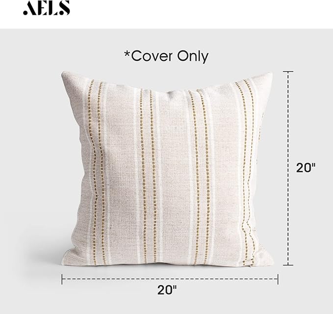 AELS 20x20 Decorative Farmhouse Linen Throw Pillow Covers, Boho Textured Pillow - Image 2