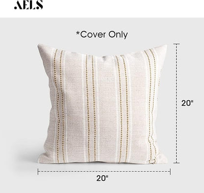 AELS 20x20 Decorative Farmhouse Linen Throw Pillow Covers, Boho Textured Pillow - Image 2
