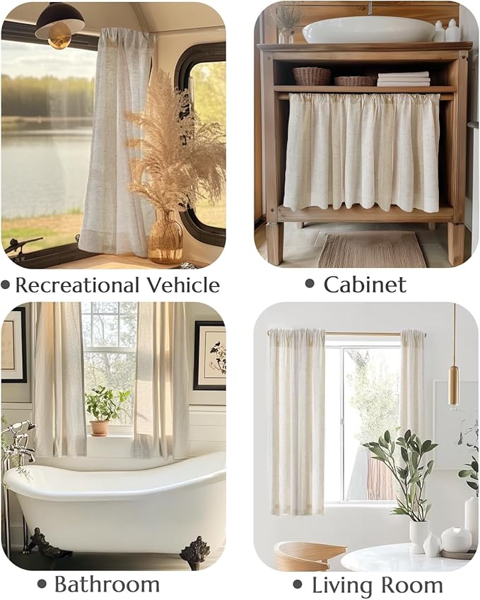 jinchan Natural Linen Kitchen Curtains 24 Inch Rustic Tier Curtains Farmhouse - Image 4