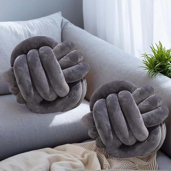 2 Pcs Knot Pillows, Dark Grey Knotted Ball Pillow Plush Throw Pillows by Wadser