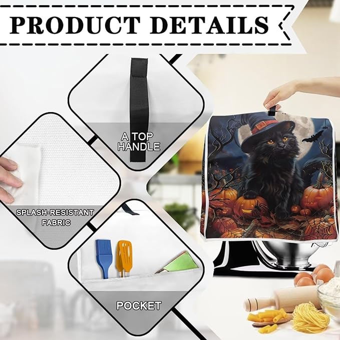 Black Cat Stand Mixer Cover 4.5-5 Quart Pumpkin Bat Kitchen Appliance Covers - Image 3