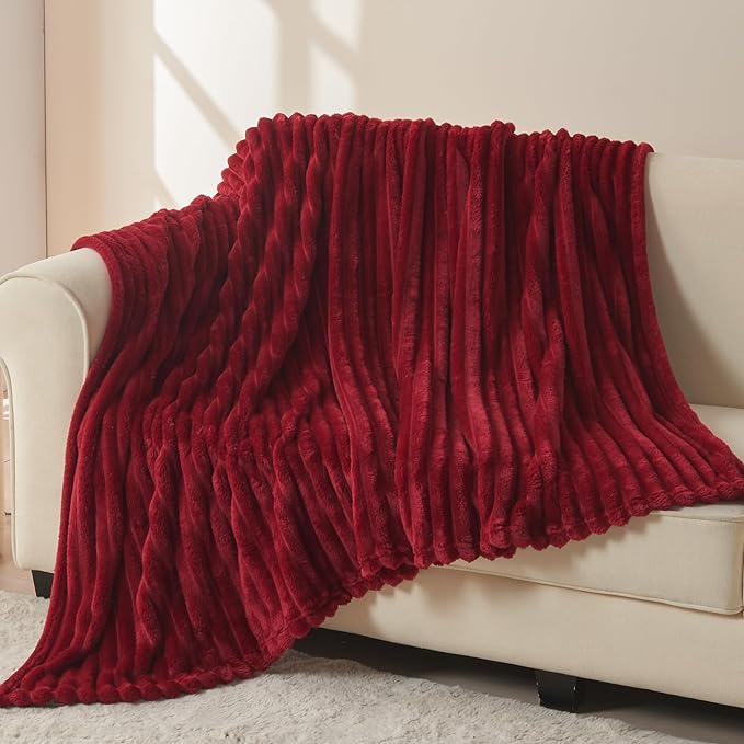 NEWCOSPLAY Super Soft Throw Blanket Red Premium Silky Flannel Fleece 3D Ribbed - Image 4