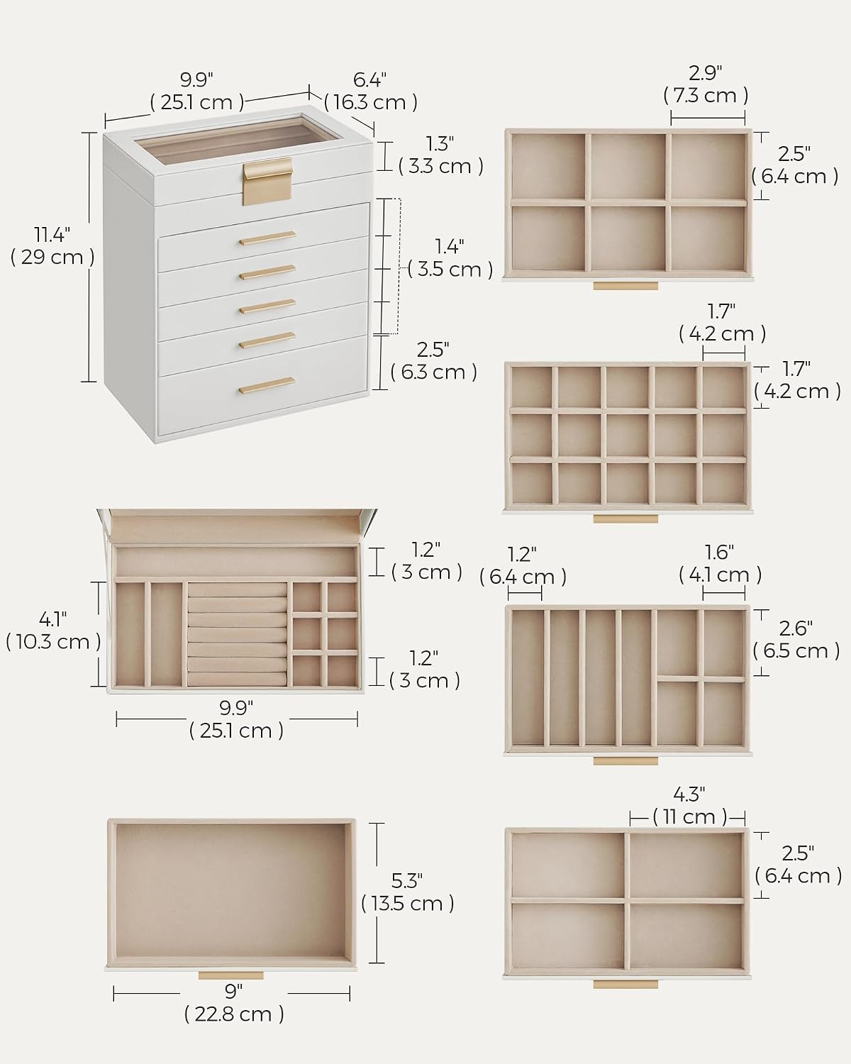 songmics jewelry box organizer, 6-layer storage with 5, package contents