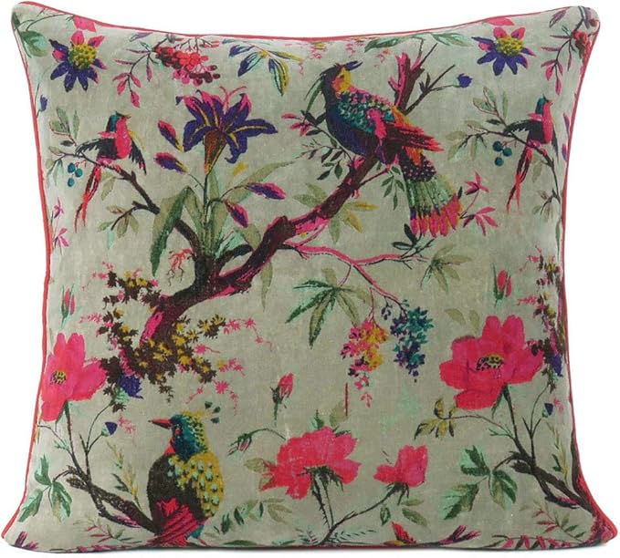 Eyes of India Boho Velvet Bird Print Throw Pillow Cover, Colorful Decorative by EyesofIndia