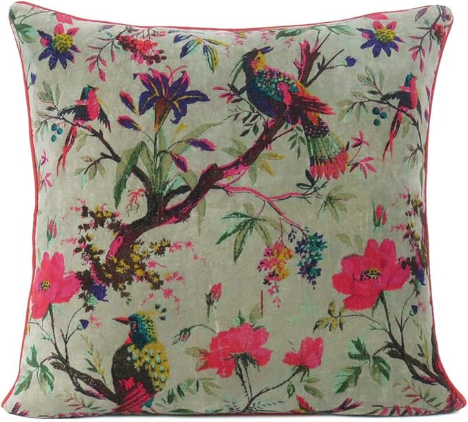 Eyes of India Boho Velvet Bird Print Throw Pillow Cover, Colorful Decorative by EyesofIndia