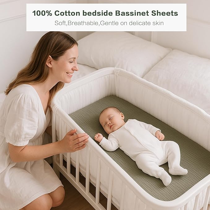 Muslin Bedside Sleeper Bassinet Fitted Sheets, 3 Pack Cotton Baby Sheet - Image 4