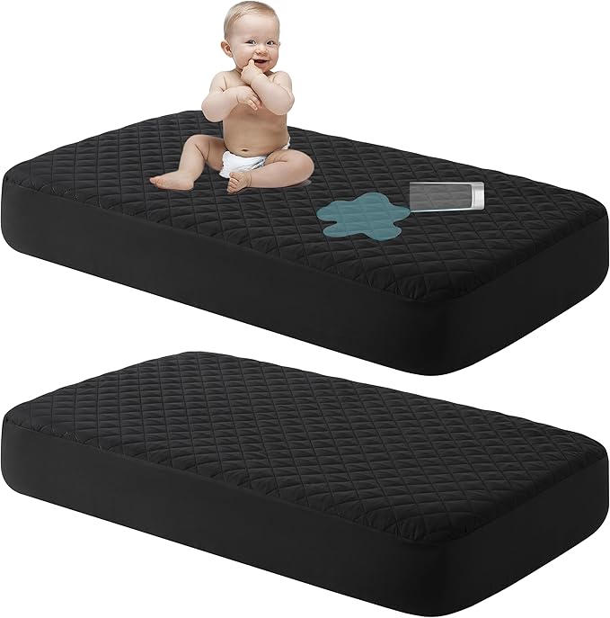 NTBAY 2 Pack Waterproof Mini Crib Mattress Protector, Quilted 24"x38" Fitted by NTBAY