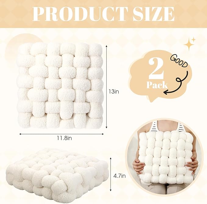 Wenqik 2 Pcs Knot Pillows Square Knotted Plush Throws Soft Accent Pillows - Image 3