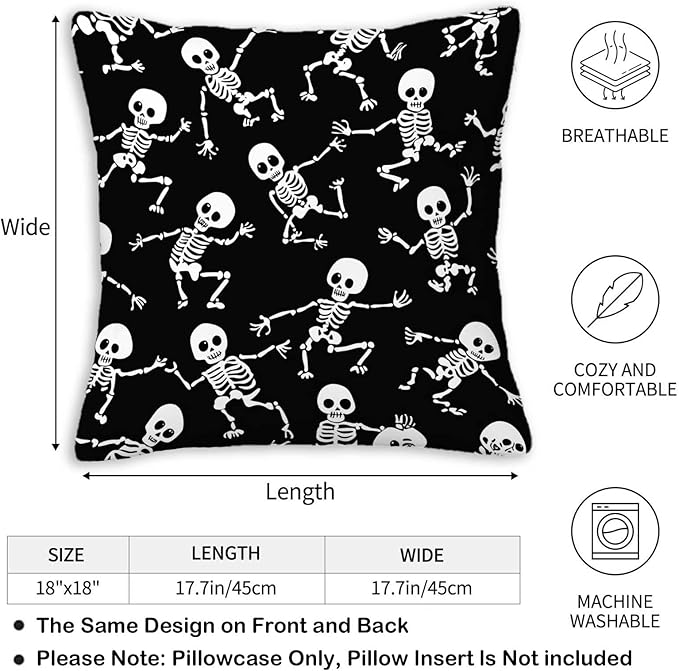 Skeleton Throw Pillow Cover 18x18 Set of 2, Halloween Skull Cushion Case - Image 5