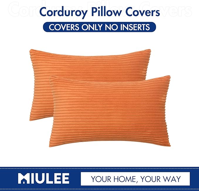 MIULEE Winter Pack of 2 Orange Pillow Covers 12x20 Inch Soft Boho Striped - Image 6