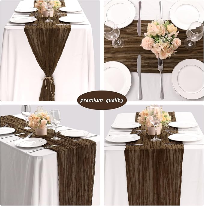 Fivenl 12 Pack Brown Boho Rustic Cheesecloth Table Runner 35x72 Inch Romantic - Image 5