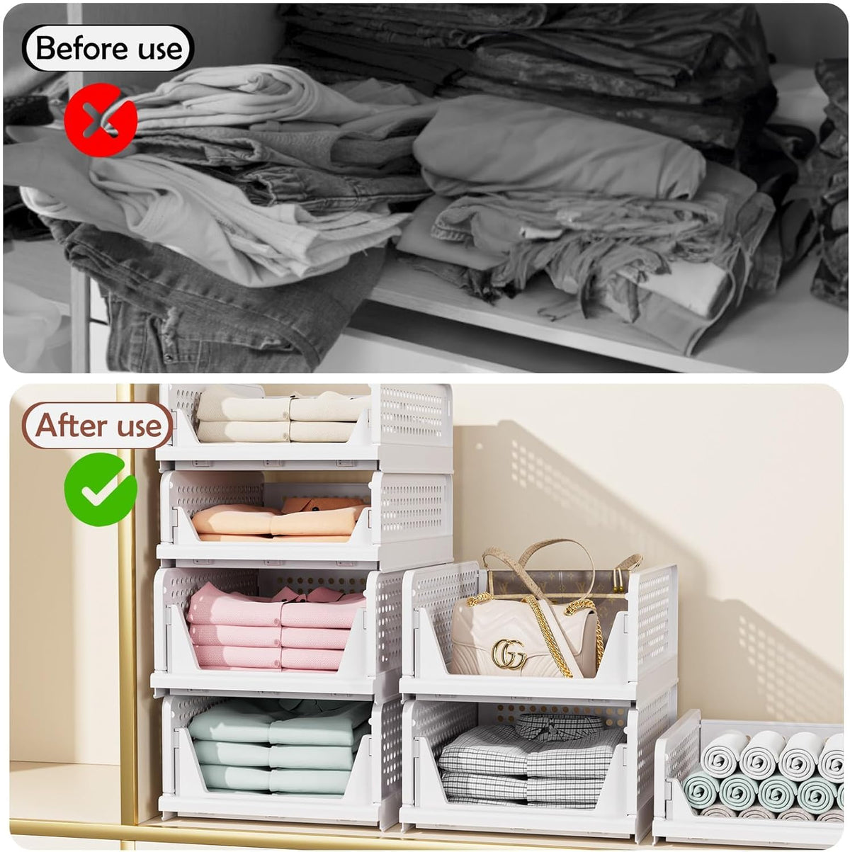 ctsnslh 5 pack closet organizers stackable storage box, side view