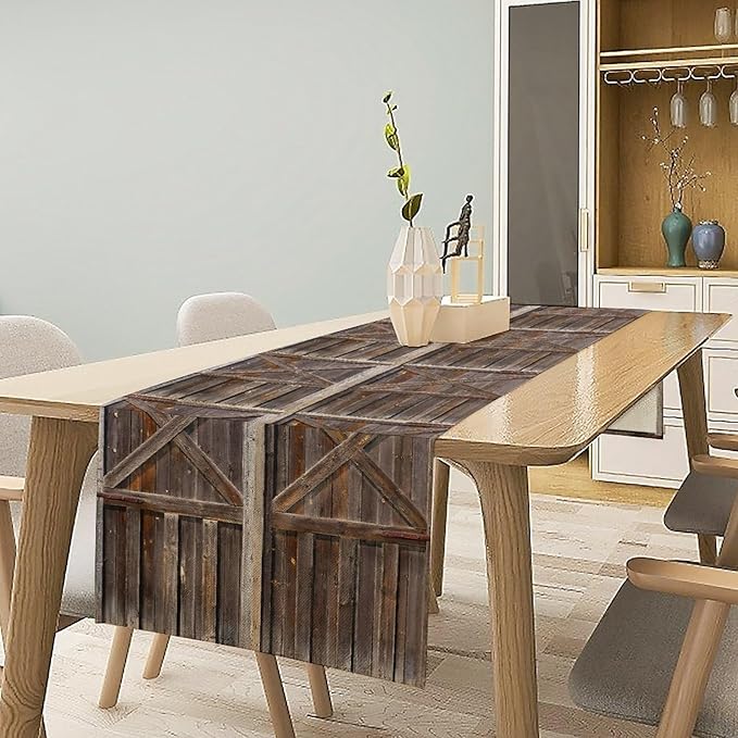 Rustic Barn Door Table Runner Farm Retro Woods Vintage Wooden Farmhouse Western - Image 3
