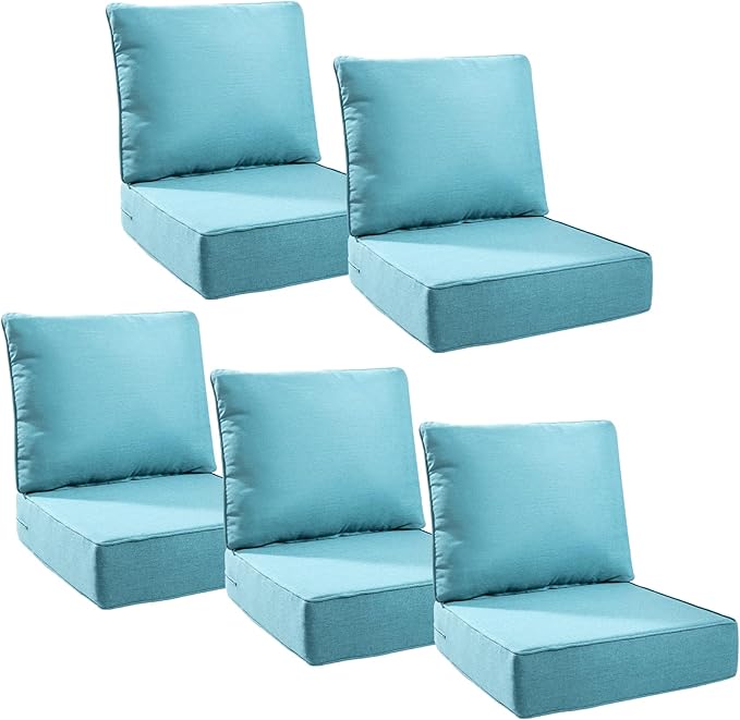 6" Thick Outdoor Cushions 24x24x6, 5-Set Deep Seat Patio Cushions by Pugire