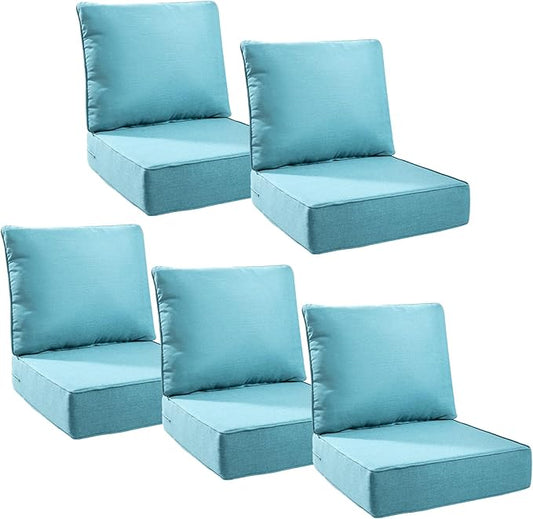 6" Thick Outdoor Cushions 24x24x6, 5-Set Deep Seat Patio Cushions by Pugire