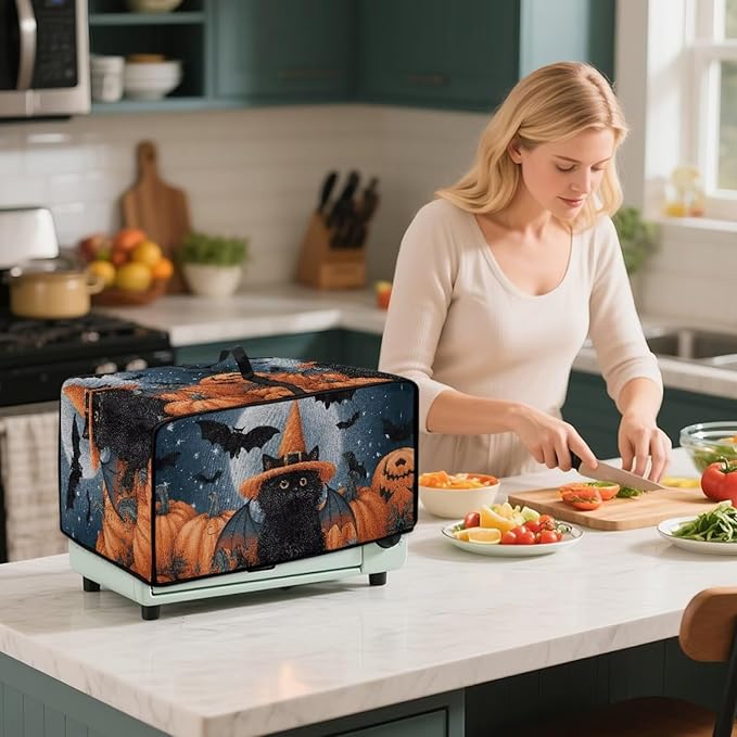 Bat Cat Pumpkin Moon Print Toaster Oven Cover Dust-Proof Microwave Oven Grill - Image 4