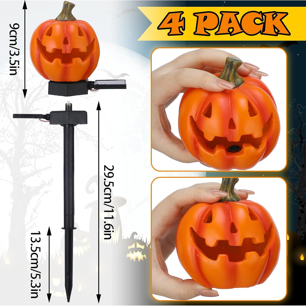 Retisee 4 Pack Halloween Solar Lights Pumpkin, Jack O Lantern Solar Lights